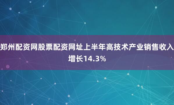 郑州配资网股票配资网址上半年高技术产业销售收入增长14.3%